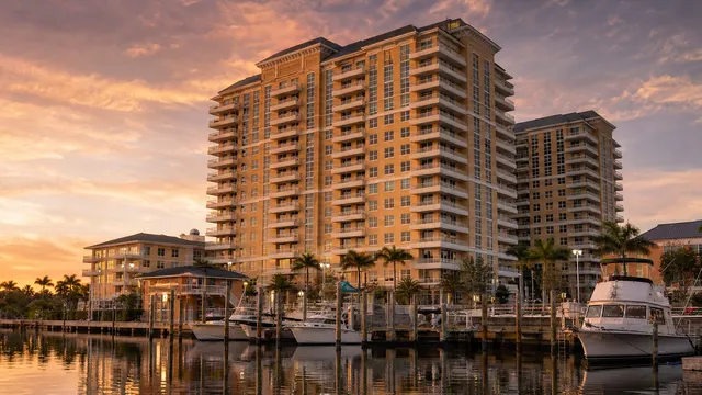 Sunrise over the marina on the Boynton Beach waterfront.