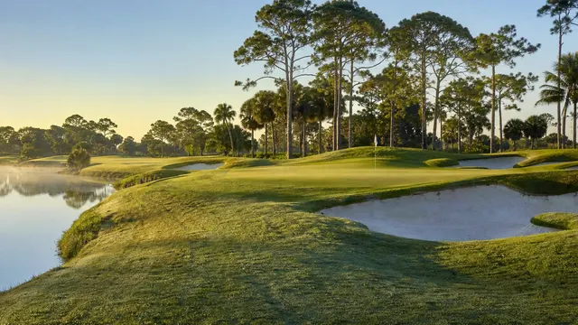 Morning mist over a championship golf course.