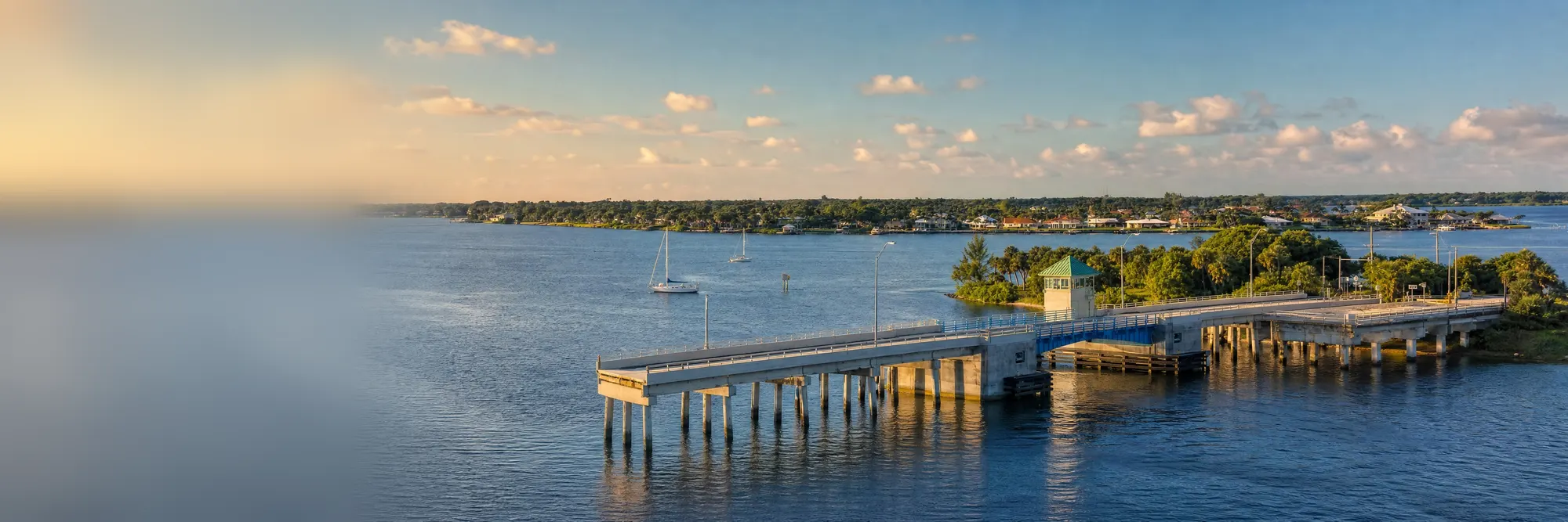 The Old Roosevelt Bridge over the St. Lucie River in evening light.
