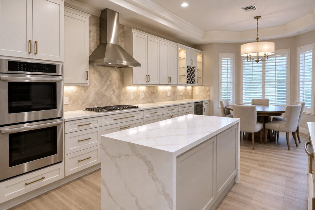 After: Kitchen with Waterfall Island