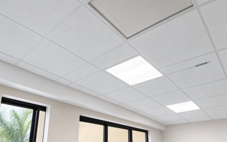 Suspended acoustical ceiling grid with flat-panel lights