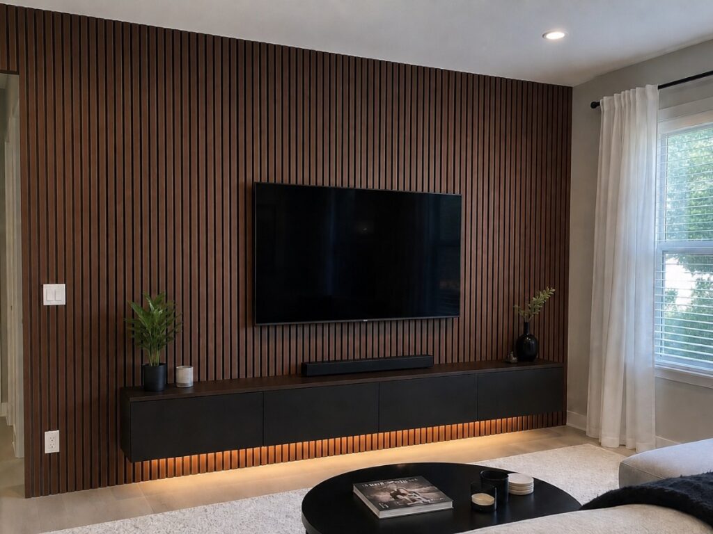 Wood Slat Feature Wall - after