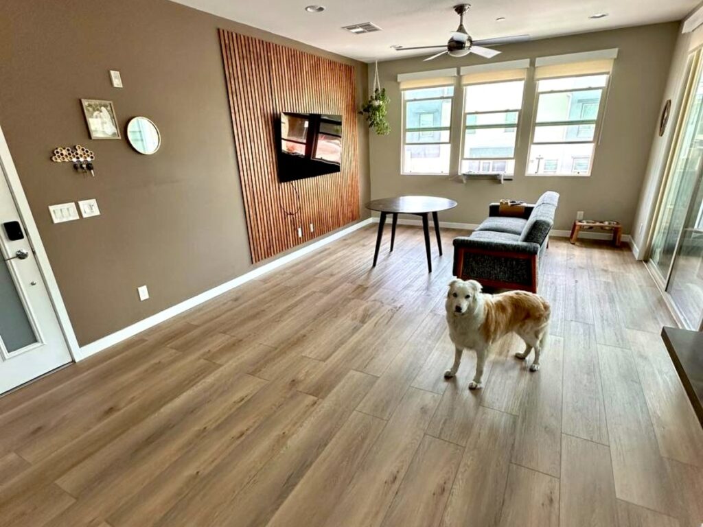 After: Living Room Flooring & Slat Wall