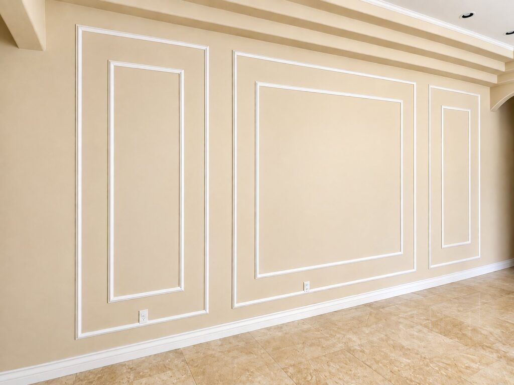 Wall with white picture-frame moldings
