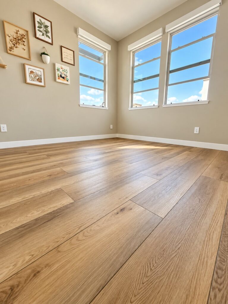 Sunny room with wide oak plank flooring