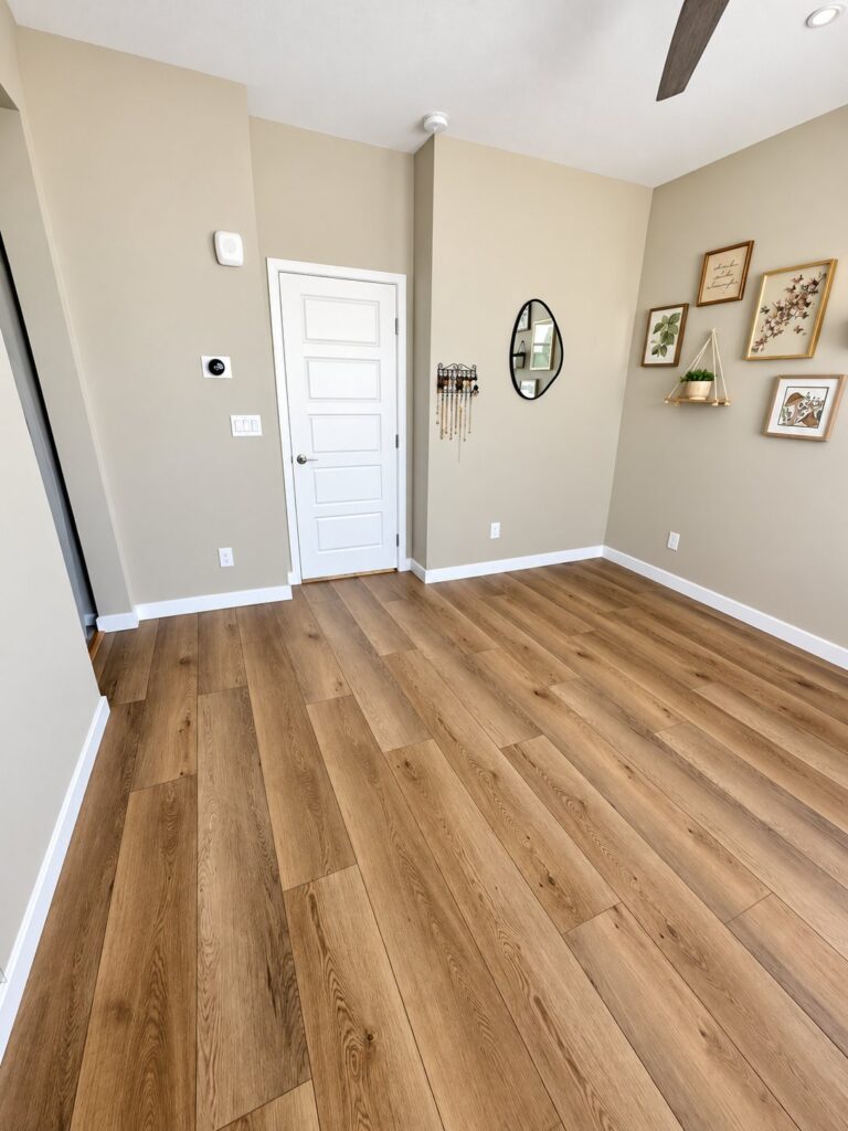 Entry with oak plank flooring