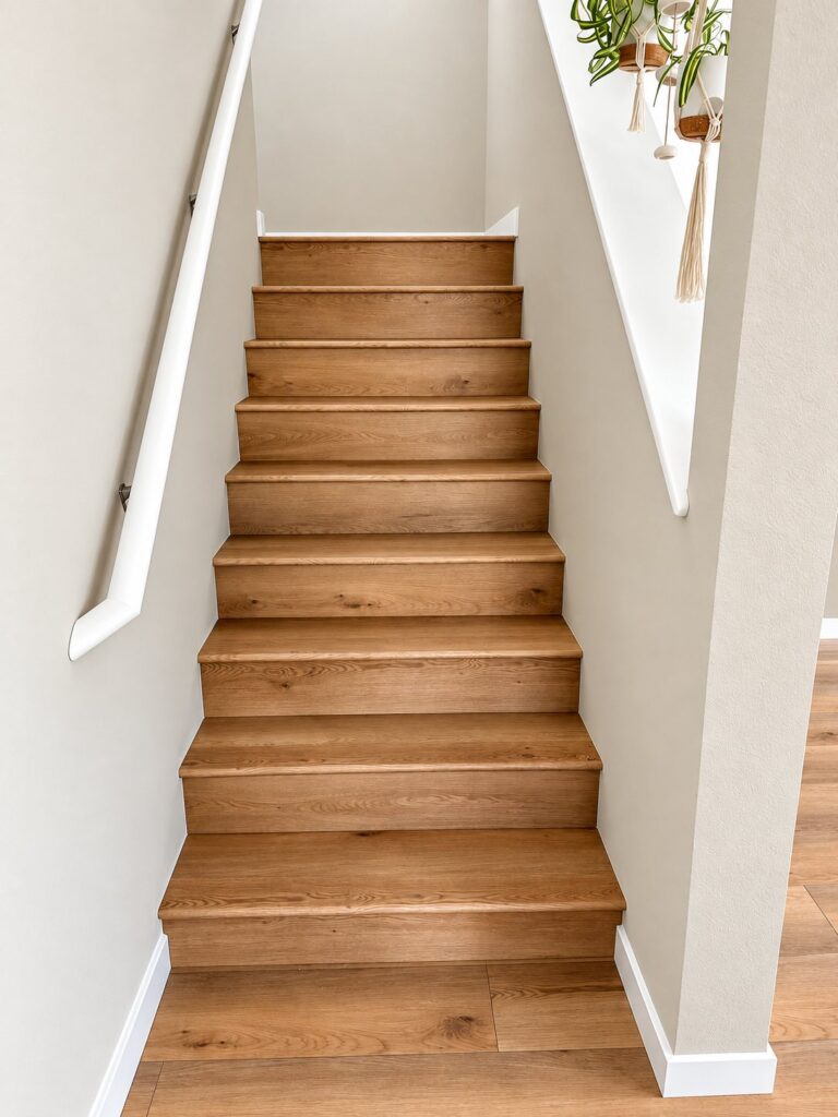 Narrow staircase with oak treads