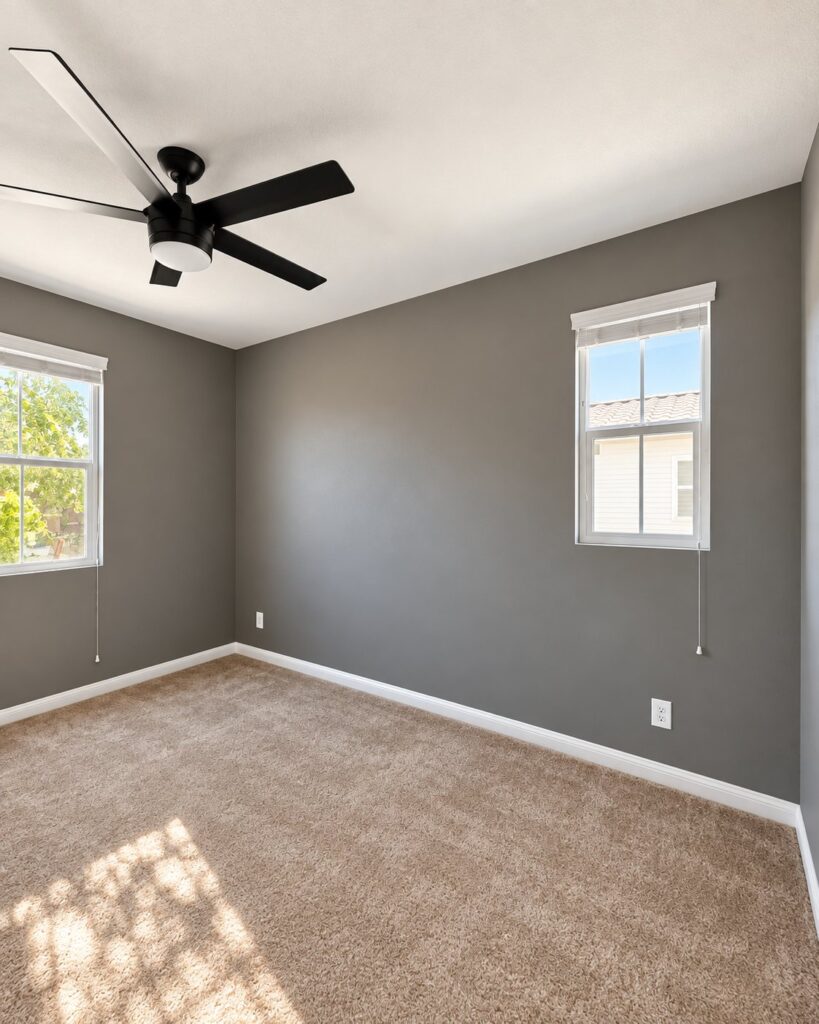 Bedroom painted charcoal gray