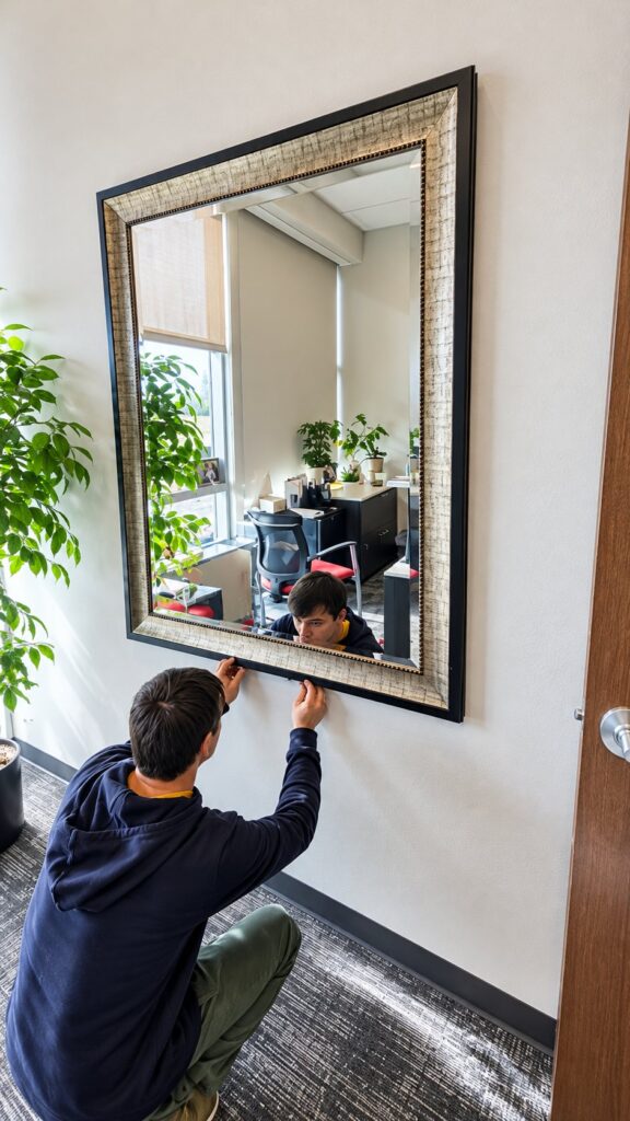 Hanging a large framed mirror