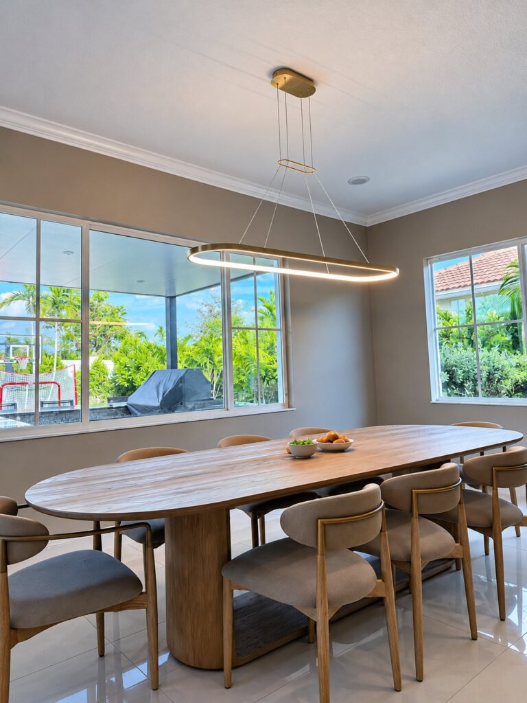Dining room with a new ring pendant light