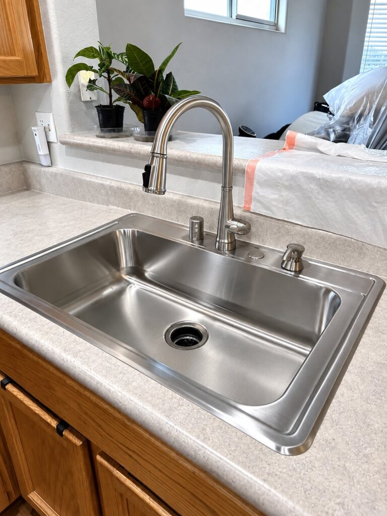 New stainless sink and faucet