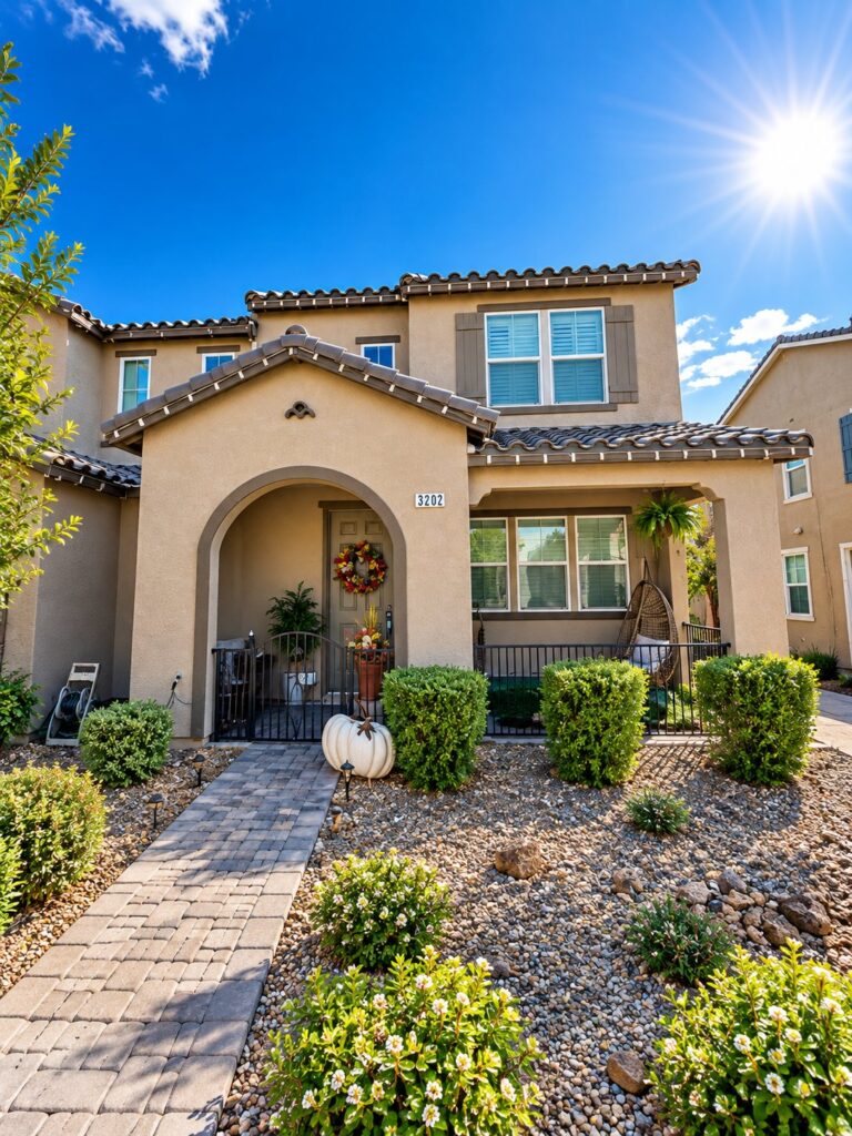 Home front with a paver walkway and landscaping